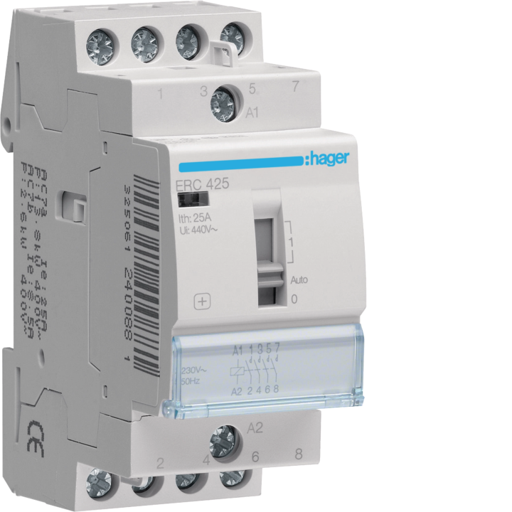 Hager ERC425 Override Contactor 25A 4NO 230V