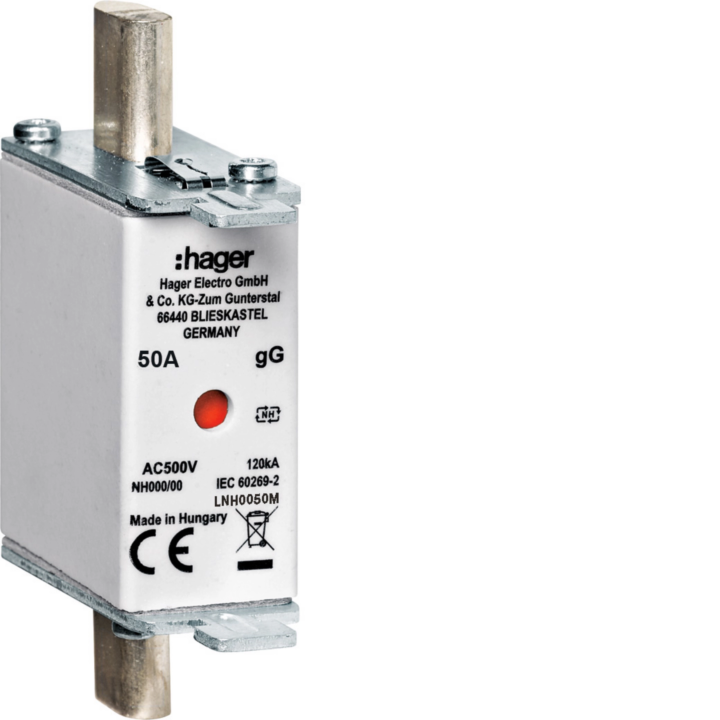 Hager LNH0050M HRC LV Fuse NH000 gG AC500V 50A
