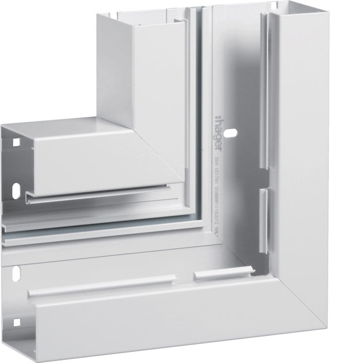 Hager BRA6517059016 Angle plat pour goulotte de câbles 68x170mm avec couvercle 80mm