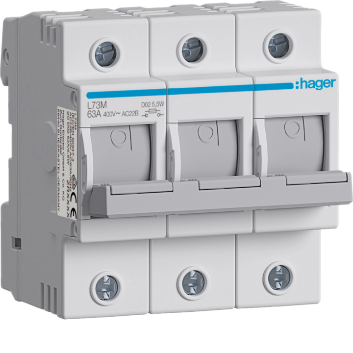 Hager L73M Fusible-interrupteur-sectionneur D02, 3 pôles 63A