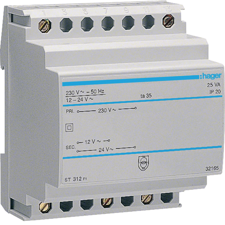 Hager ST312 Safety Transformer 25VA 230V/12-24V