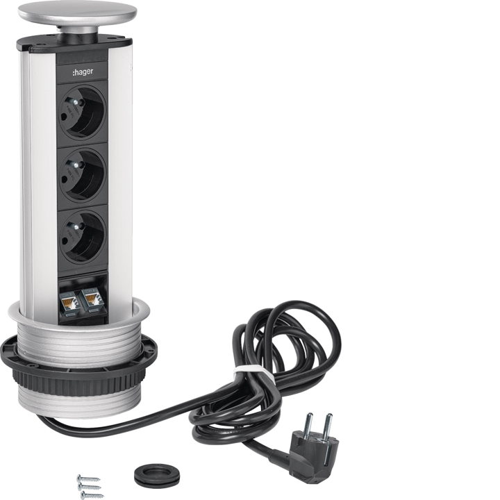 Hager G7044LAN Unité de prise intégrée avec LAN, 3 prises, blanc