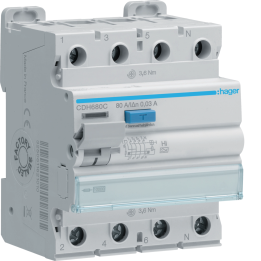 Hager CDA680C RCCB 3P+N 80A 30mA Type A HI