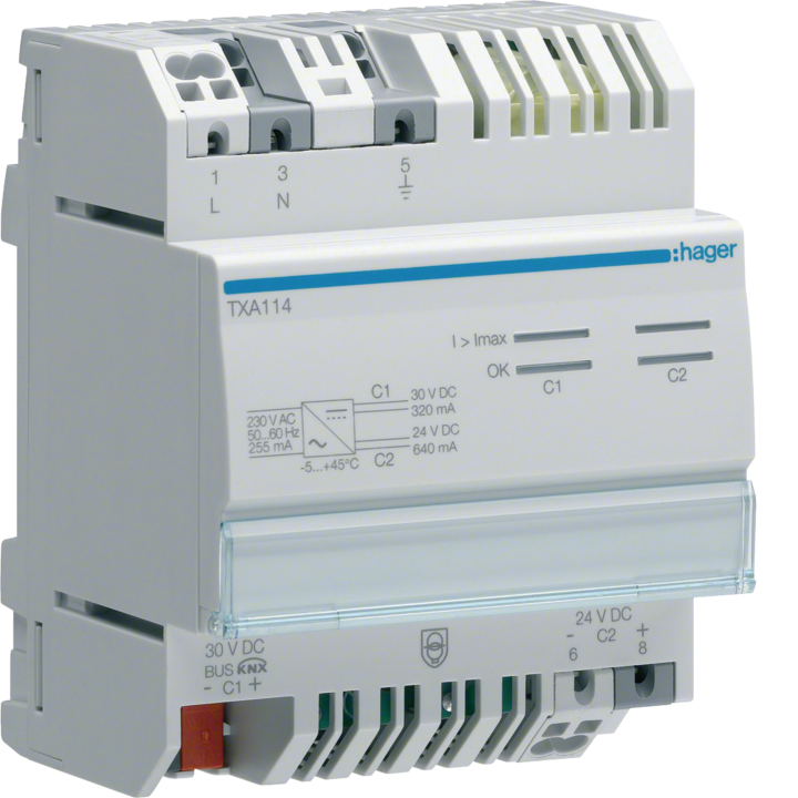 Hager TXA114 Power Supply 1x 30V DC + 1x 24V DC