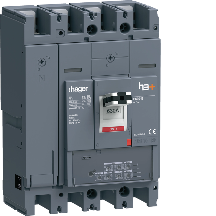 Hager HEW631JR MCCB H3+ P630 LSI 4x630A 70kA