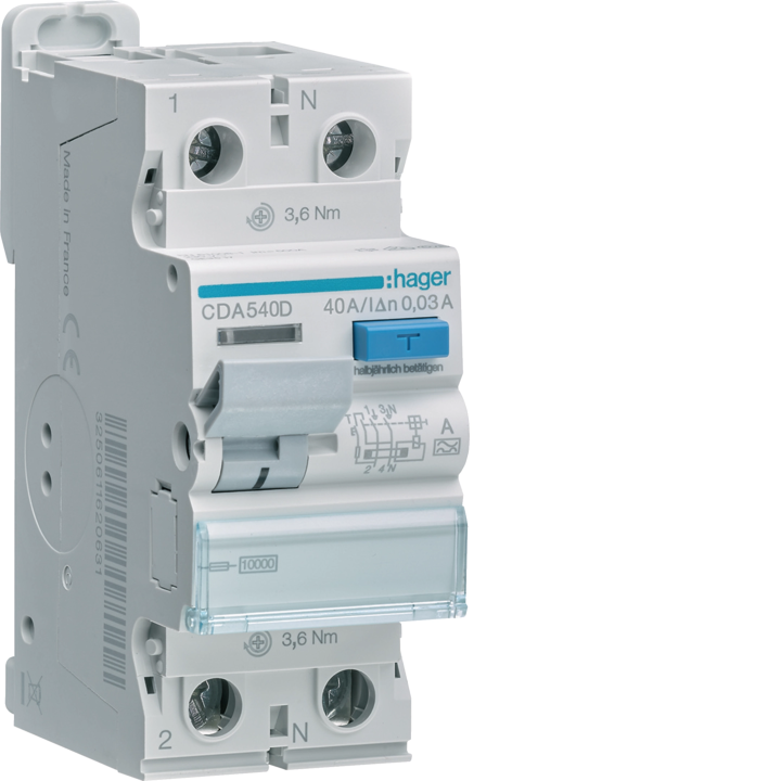 Hager CDA540D RCCB 1P+N 40A 30mA Type A