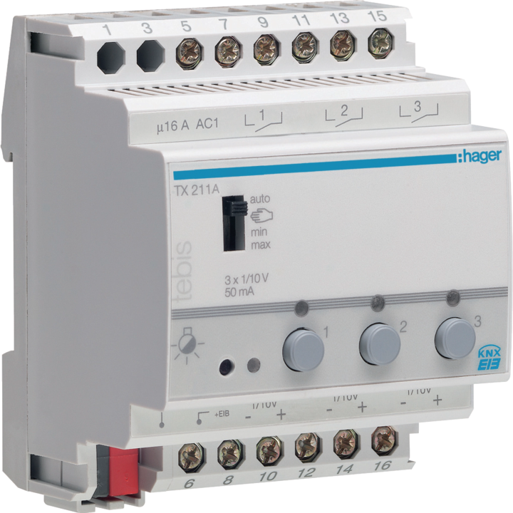 Hager TX211A KNX 0-10V Dimmer 3 Outputs
