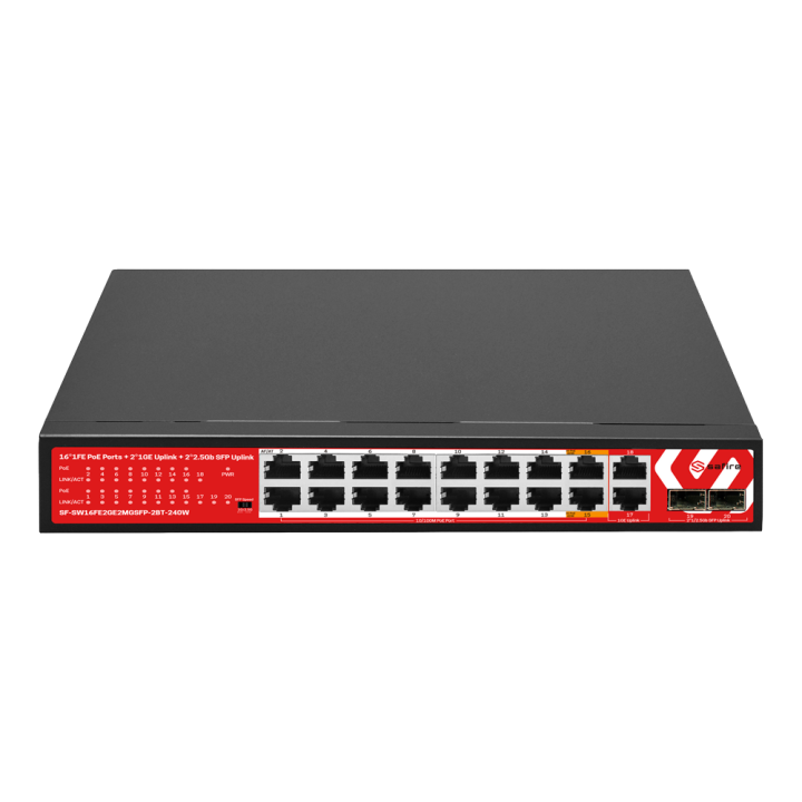 SAFIRE SF-SW16FE2GE2MGSFP-2BT-240W verwalteter PoE-Switch, 16x FE + 2x GE + 2x SFP, 240W PoE-Budget, 802.3bt