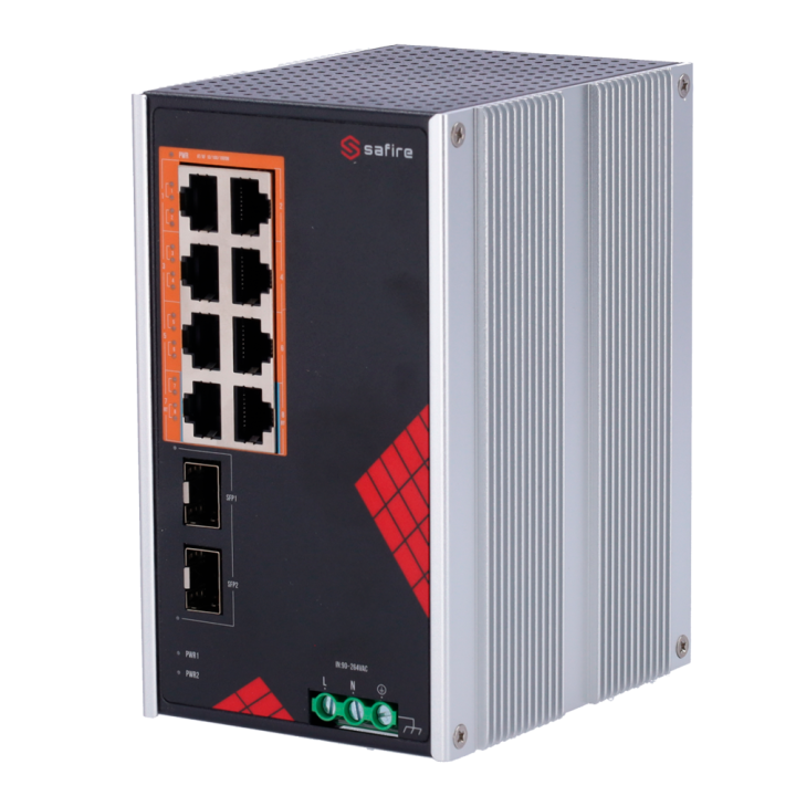 SAFIRE SF-SWI1008HIPOE-GF-AC-130-DIN Managed PoE Switch