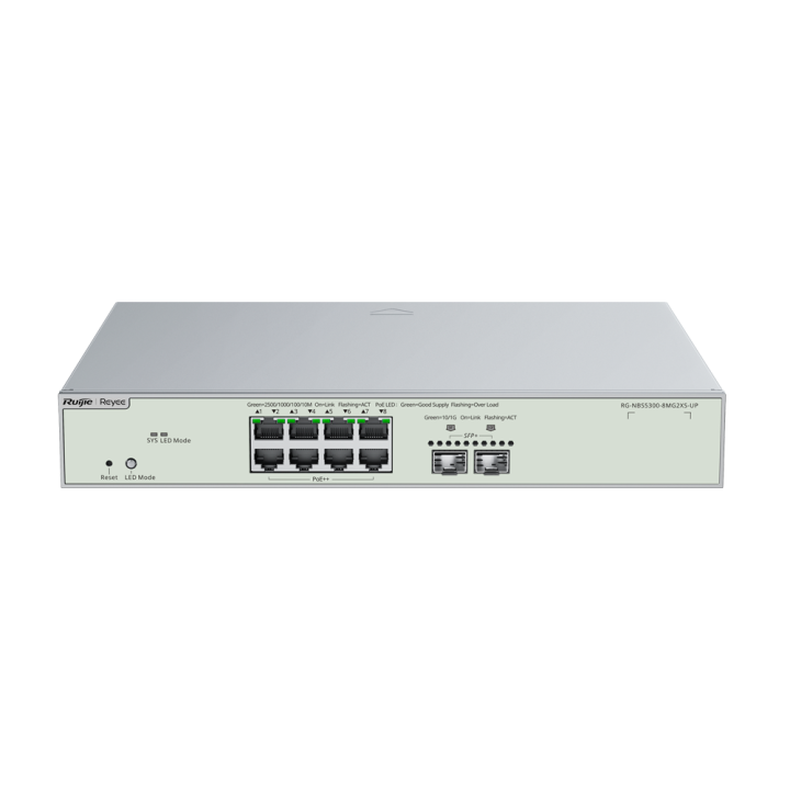 REYEE RG-NBS5300-8MG2XS-UP Managed PoE+ Switch, 5x 10GbE, 1000 Mbps Wi-Fi Throughput