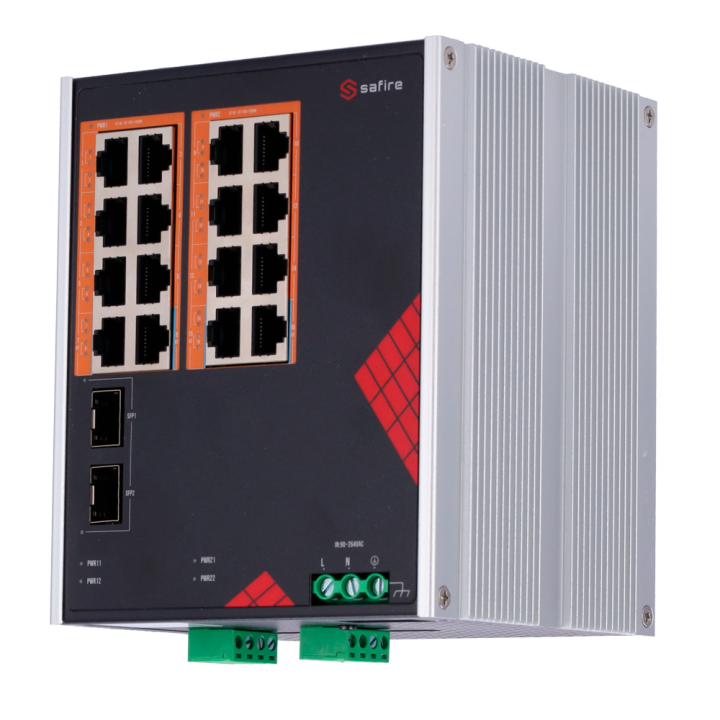 SAFIRE SF-SWI1816HIPOE-GF-AC-260-DIN Managed Gigabit PoE Switch, 11 Ports, 260W