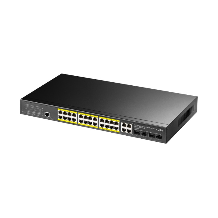 Cudy GS2028PS4-300W Zarządzalny gigabitowy przełącznik PoE 24 porty PoE+ 4 SFP 300W 1U do montażu w stojaku