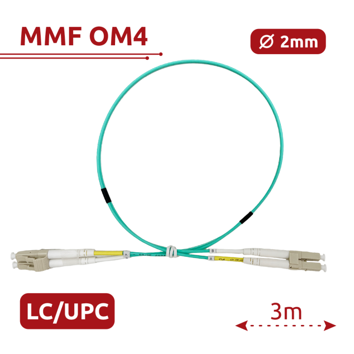SAFIRE SF-LC-UPC-LC-UPC-OM4-DX-3M-A Fiber Optic Patch Cable