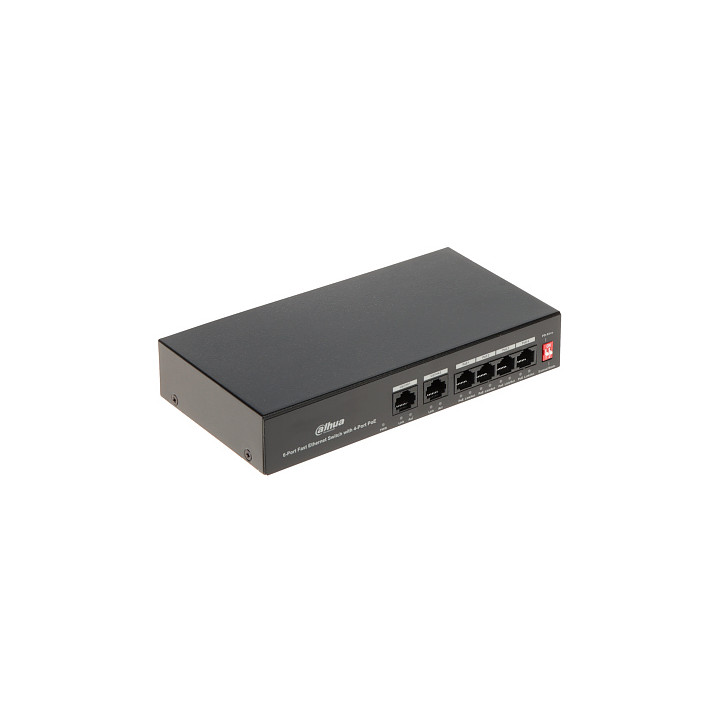 Dahua PFS3006-4ET-36 6-portowy przełącznik Fast Ethernet PoE, 4 porty PoE, budżet 36W