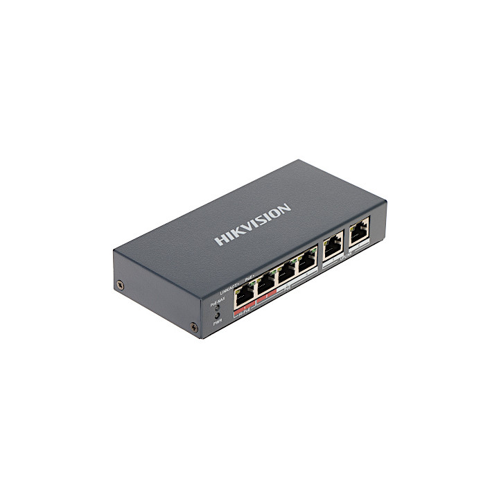 Hikvision DS-3E1106HP-EI Niezarządzalny 6-portowy przełącznik PoE, 4 porty PoE, budżet 65 W, 10/100 Mb/s