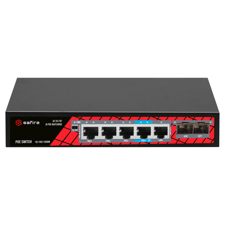 SAFIRE SF-SW0704HIPOE-GMF-65 5-Port Gigabit PoE Network Switch