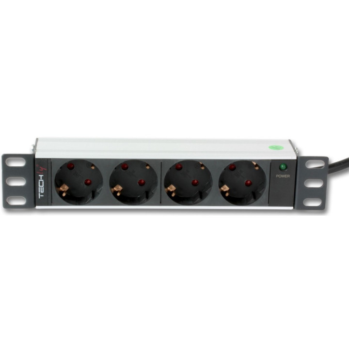 Techly I-CASE M10-4D 10ft 1U 4-Outlet Power Strip with Schuko Sockets