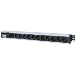 Intellinet 711449 Vertical Rackmount 12-Way Power Strip - German Type, Single Air Switch, No Surge Protection (Euro 2-pin Plug)