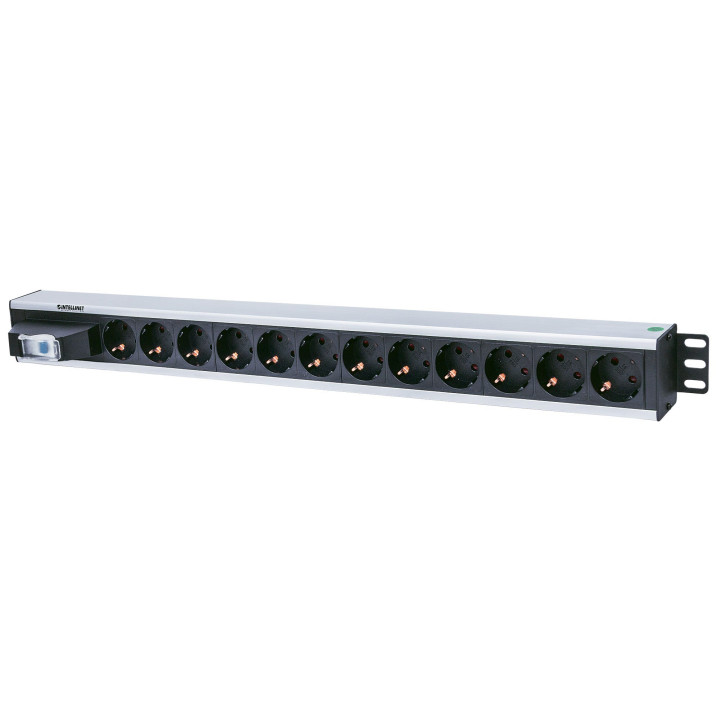 Intellinet 711449 Vertical Rackmount 12-Way Power Strip - German Type, Single Air Switch, No Surge Protection (Euro 2-pin Plug)