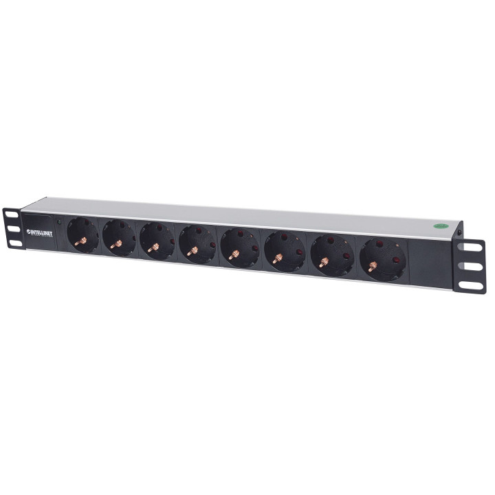 Intellinet 714037 19" 1.5U Rackmount 8-Way Power Strip - German Type, No Surge Protection, 1.6m Cord