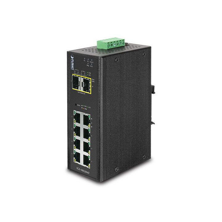 PLANET IGS-10020MT IP30 Industrial L2+/L4 8-Port 1000T + 2-Port 1G/2.5G SFP Full Managed Switch (-40 to 75°C, Dual Redundant Pow