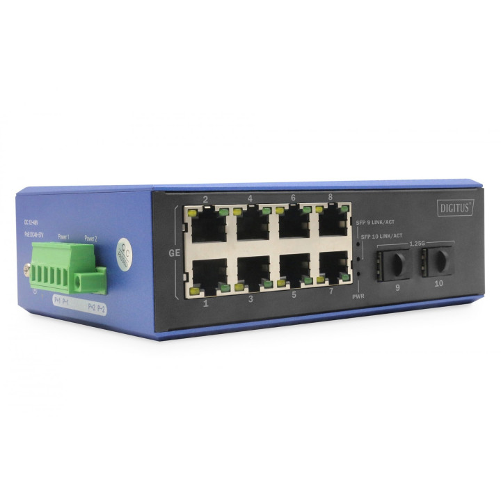 DIGITUS DN-651150 Industrial 8+2-Port Gigabit Ethernet Switch (8 GE RJ45, 2 GE SFP)