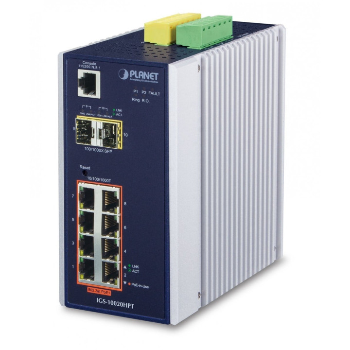 PLANET IGS-10020HPT промышленный PoE+ коммутатор 8+2 SFP