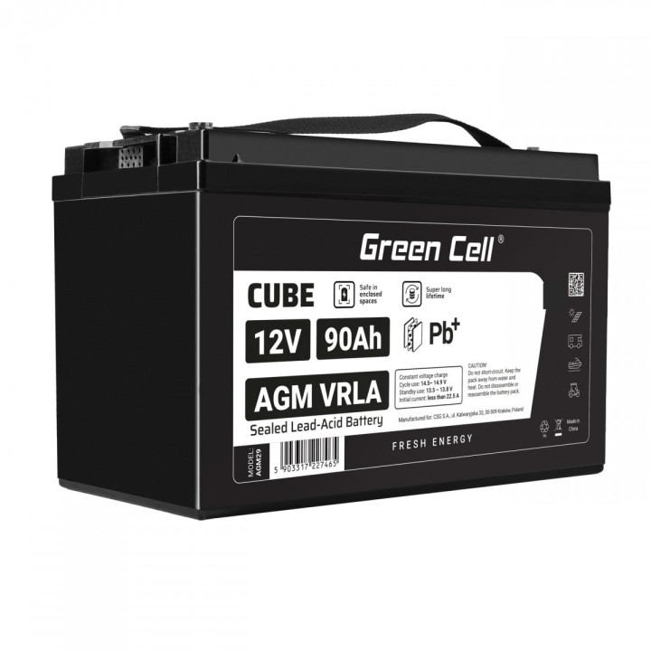Green Cell AGM12V90AH-J AGM VRLA IP54 12V 90Ah Maintenance-Free Battery