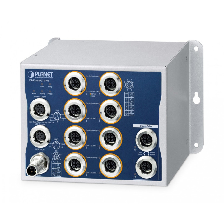 PLANET ITS-5216-8P2TB-WV промышленный PoE коммутатор 8+2 M12