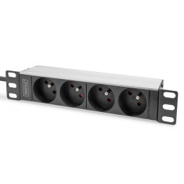 DIGITUS DN-95418-FR 1U Aluminum PDU, 10" Rack Mount, 4x CEE 7/5 Outlets, 16A, 4000W, 250VAC