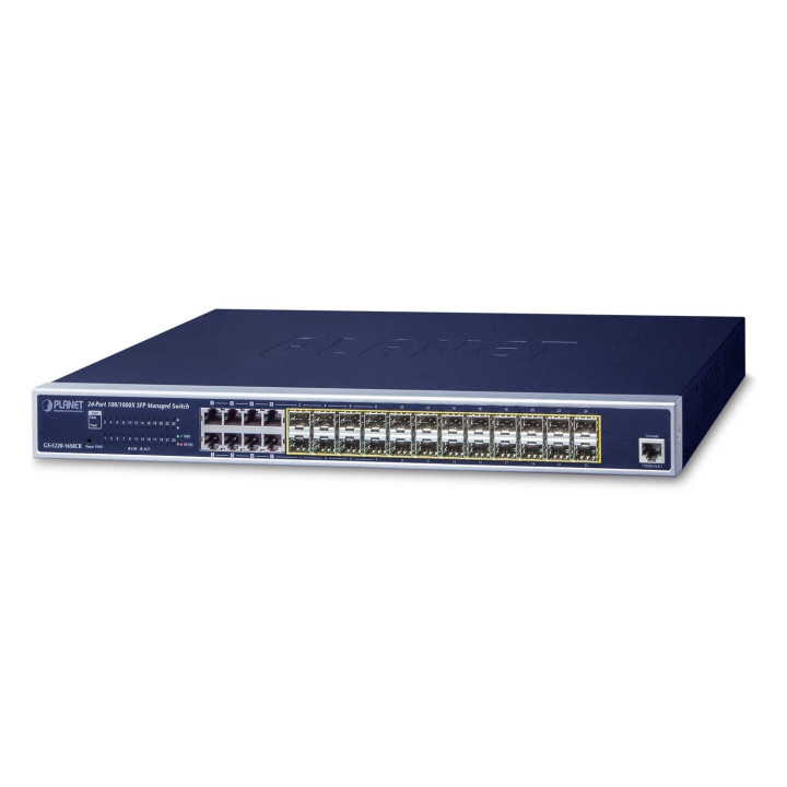 PLANET GS-5220-16S8CR L2+/L4 Managed Switch, 24-Port 100/1000X SFP with 8 Shared TP, Hardware Layer3 Routing, 48V Redundant Powe