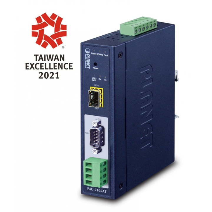 PLANET IMG-2105AT Przemysłowa bramka Modbus, 1 port RS232/422/485, 1x SFP, -40~75°C, 9~48V DC, IP30