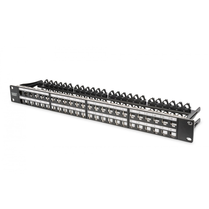 DIGITUS DN-91424 Modular Patch Panel, Shielded, 48-Port, 1U, Rack Mount, Black RAL 9005