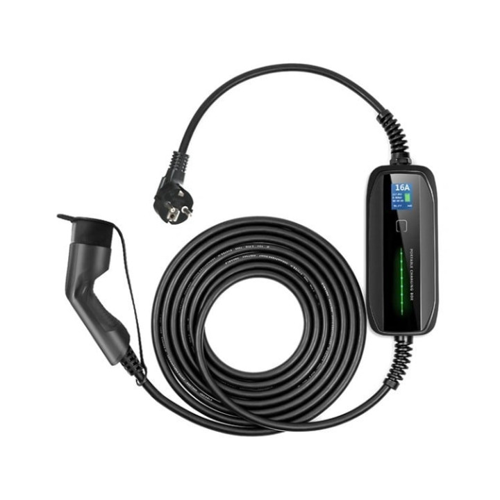 Extralink EX.31865 BS-PCD030 16A 3.6kW Schuko EV Charger, 5.5m Cable, LCD Display, Black