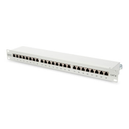 DIGITUS CAT 6 Class E Shielded Patch Panel, 24-Port RJ45, 1U Rack Mount, Black
