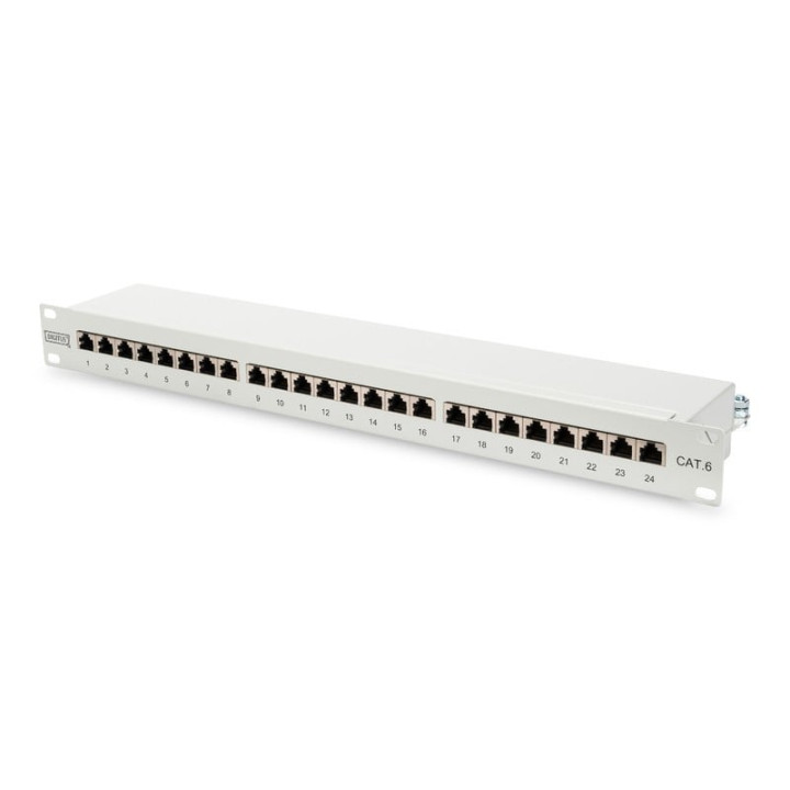 DIGITUS CAT 6 Class E Shielded Patch Panel, 24-Port RJ45, 1U Rack Mount, Black