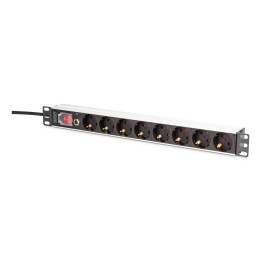 DIGITUS DN-95436 PDU Rack Power Strip 19", 8 Schuko Sockets, 2m Cable, 16A, Overload Protection