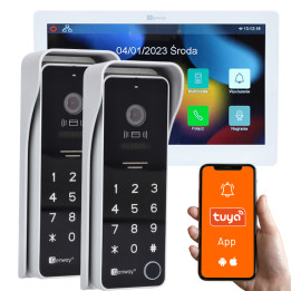 Genway F-S9V13-2W-W-3 2-Wire Video Doorbell Kit with 2 Outdoor Panels and 7" Touchscreen Monitor, WiFi Tuya