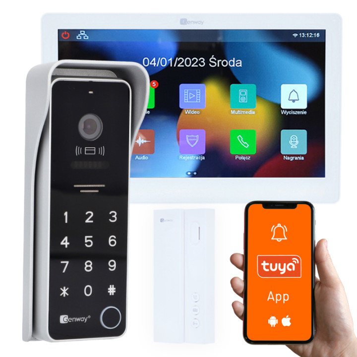 Genway F-S9V13A01-2W 2-Wire Video Intercom Kit with Handset and 7" Touch Monitor WiFi Tuya