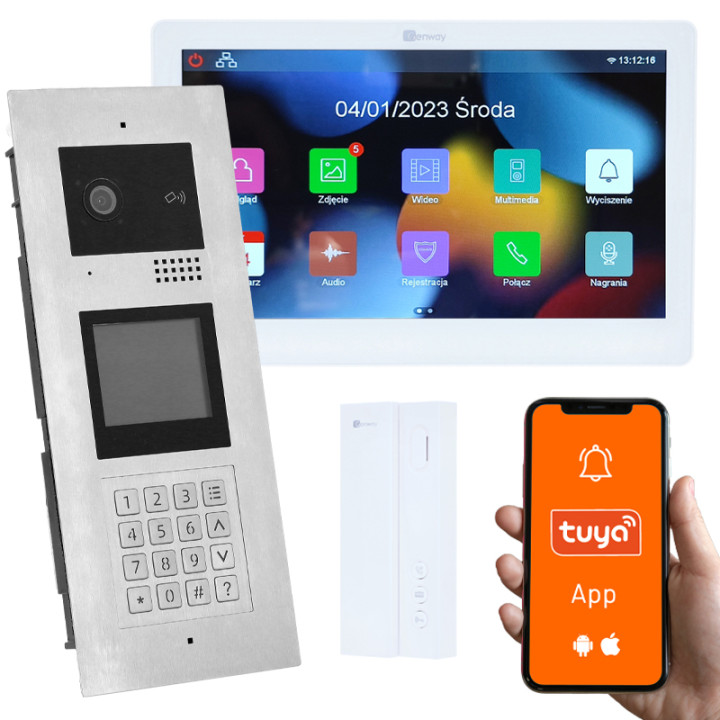 Genway KIT-F-M91-A01-ALL1 Multi-Apartment Video Intercom Kit with Code, Card, Key Fob Access, Tuya Smartphone Answering, Video R