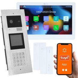 Genway KIT-F-M91-V13-2X-A01 Multi-Family Video Intercom Kit for 2 Families with Extra Handset, Code/Card/Key Fob Opening, Tuya S