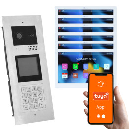 Genway KIT-F-M91-V13-6 Multi-Family Video Intercom Kit with 6 Touchscreen Monitors, 6 Families, Code/Card/Key Fob Entry, Tuya Sm