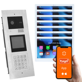 Genway KIT-F-M91-V13-7 Multi-Apartment Video Intercom Kit with 7 Touch Monitors, 7 Families, Code/Card/Key Fob Access, Tuya Smar