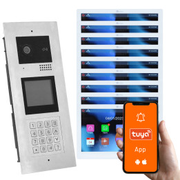 Genway KIT-F-M91-V13-9 Multi-Apartment Video Intercom Kit with 9 Touch Monitors, 9 Families, Code/Card/Key Fob Opening, Tuya Sma