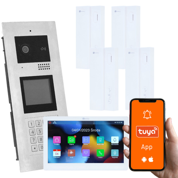 Genway KIT-F-M91-V1301-ALL4 Multi-Family Video Intercom Kit, 5 Families, Code/Card/Fob Entry, Answer via Tuya App
