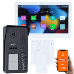 Genway KIT-F-S64-V13-A01-3 4-Family 2-Wire Video Intercom Kit with 7" Touch Monitor, WiFi, Tuya, and 3 Handsets