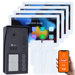 Genway KIT-F-S64-V13-A01-4 4-Family 2-Wire Video Intercom Kit with 4x 7" Touchscreen Monitors WiFi Tuya and 4x Handsets