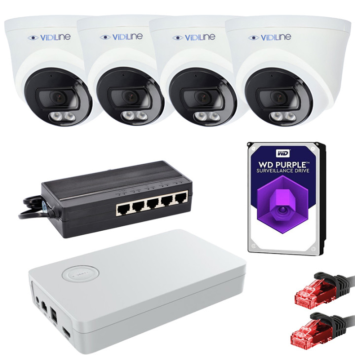 VidiLine ZES-14D-515-4 IP Surveillance Kit with 4 Cameras 4Mpx PoE Switch HDD 1TB