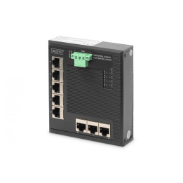 DIGITUS DN-651127 Industrial 8-Port Gigabit Flat Switch, DIN Rail, Extended Temperature Range