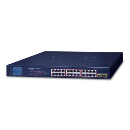 PLANET GSW-2620VHP 24-Port Gigabit PoE+ Switch with 2 SFP Uplinks and LCD Display